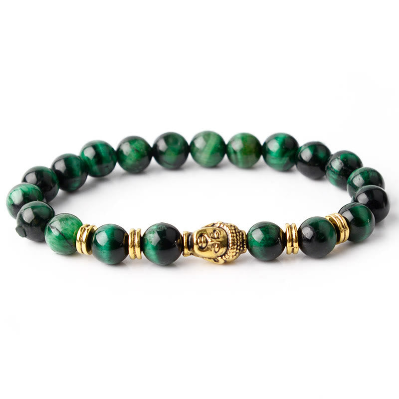 Braccialetto di equilibrio con testa di Buddha in occhio di tigre blu verde rosso Buddha Stones