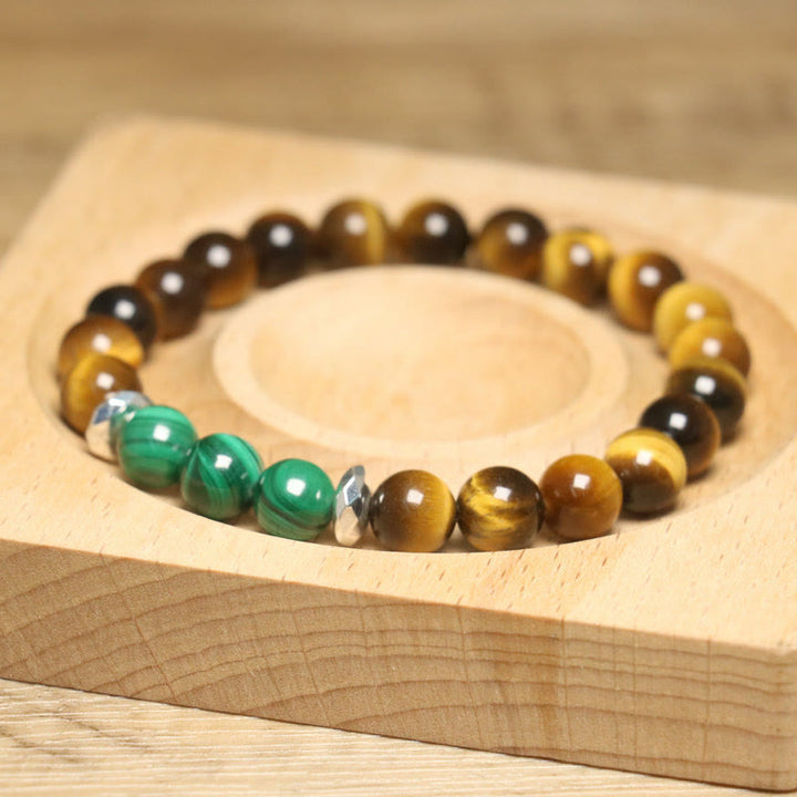 Braccialetto di coraggio con occhio di tigre verde e pietre Buddha Stones