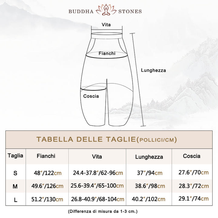 Pantaloni in cotone e lino con Buddha Stones , pantaloni harem larghi, pantaloni da yoga zen tai chi da donna - image 3