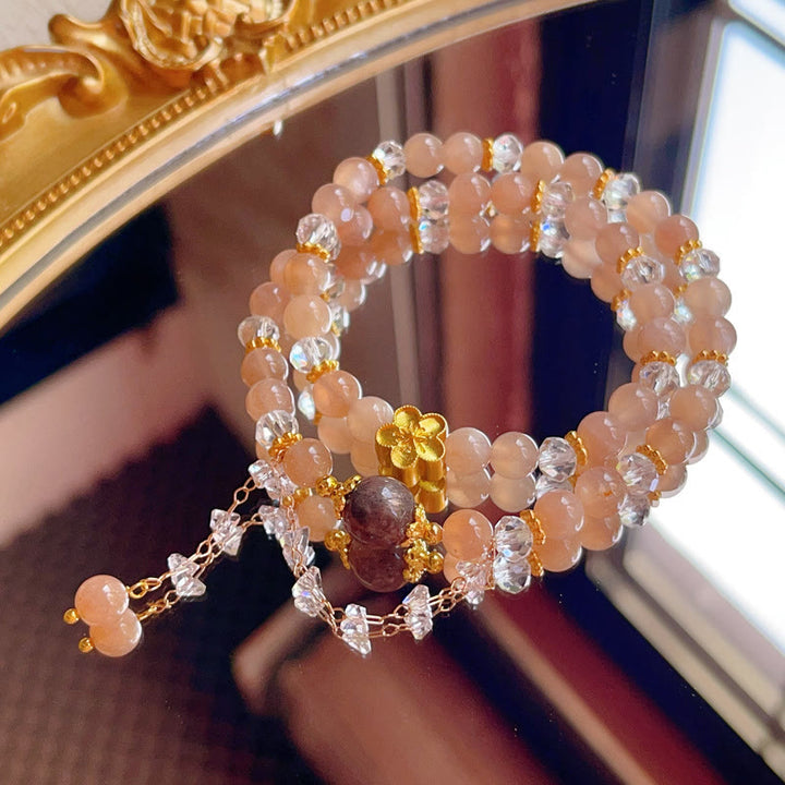 Braccialetto doppio giro Buddha Stones Sun Stone Crystal Peach Blossom Wealth