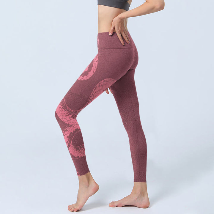 Leggings da palestra con stampa di serpente e pelle di serpente rosa Buddha Stones, pantaloni da yoga da donna - image 3