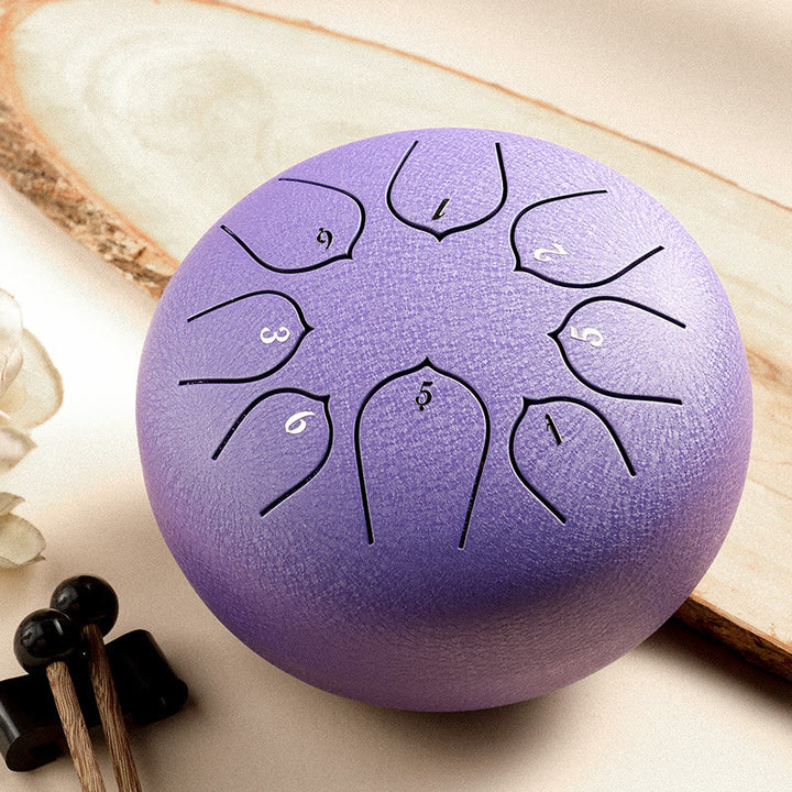 Buddha Stones Steel Tongue Drum Sound Healing Meditazione Lotus Pattern Drum Kit 8 Note Strumento a percussione da 6 pollici