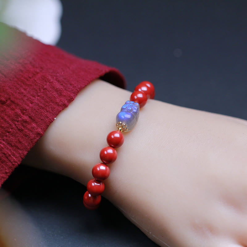 Braccialetto di benedizione PiXiu in pietra di luna e cinabro Buddha Stones