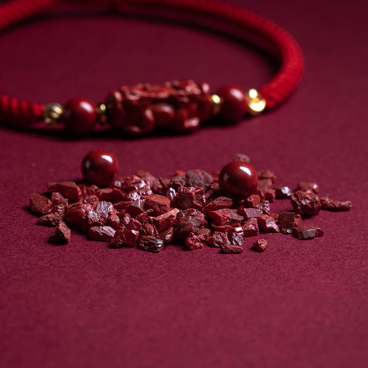 Braccialetto intrecciato in corda rossa con carattere Fu PiXiu, fatto a mano, in cinabro con manico Ruyi Buddha Stones