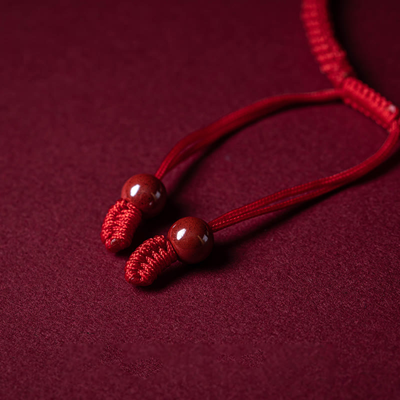 Braccialetto intrecciato in corda rossa con carattere Fu PiXiu, fatto a mano, in cinabro con manico Ruyi Buddha Stones