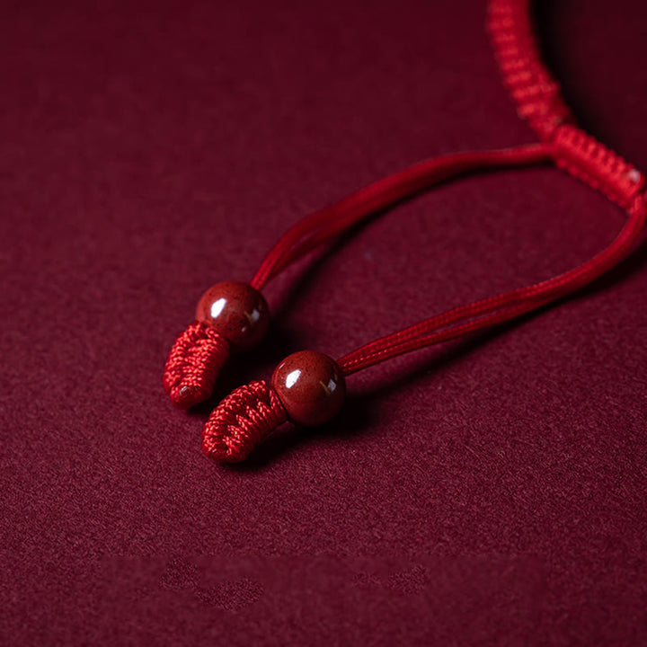 Braccialetto intrecciato in corda rossa con carattere Fu PiXiu, fatto a mano, in cinabro con manico Ruyi Buddha Stones