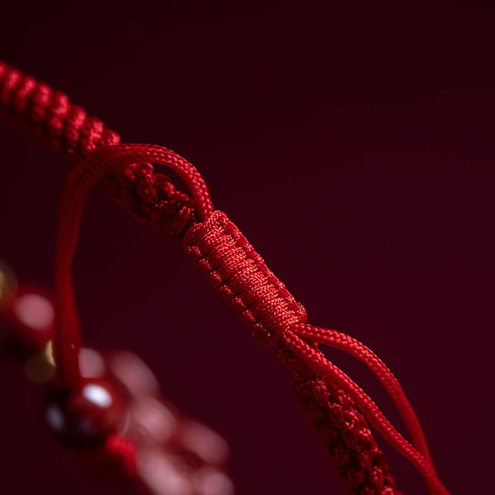 Braccialetto intrecciato in corda rossa con carattere Fu PiXiu, fatto a mano, in cinabro con manico Ruyi Buddha Stones