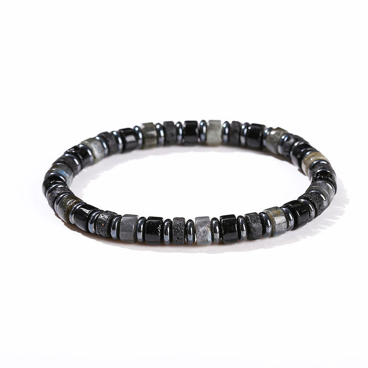 Braccialetto di supporto in pietra Buddha Stones, ematite, turchese, lazurite, lava, glitter nero
