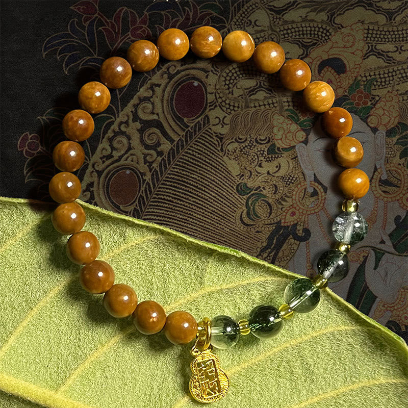 Bracciale Buddha Stones Green Phantom Citrine Rutilato Quarzo Super Seven Crystal Confidence Attract Wealth