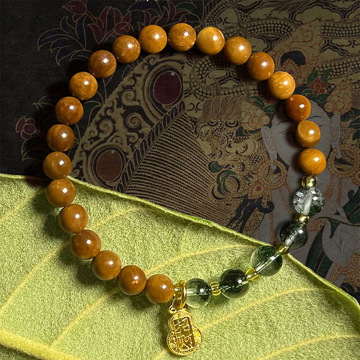 Bracciale Buddha Stones Green Phantom Citrine Rutilato Quarzo Super Seven Crystal Confidence Attract Wealth