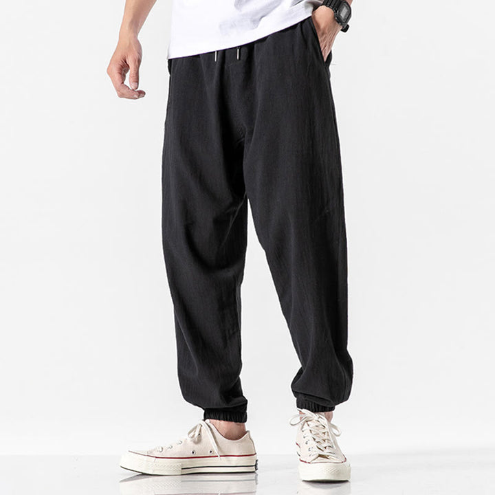 Pantaloni da uomo in cotone con coulisse tinta unita Buddha Stones con tasche - Nero - US/UK/AU50, EU60 (5XL) - image 9