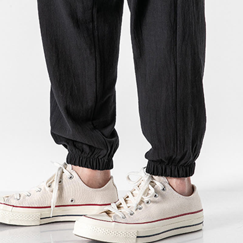 Pantaloni da uomo in cotone con coulisse tinta unita Buddha Stones con tasche - image 16