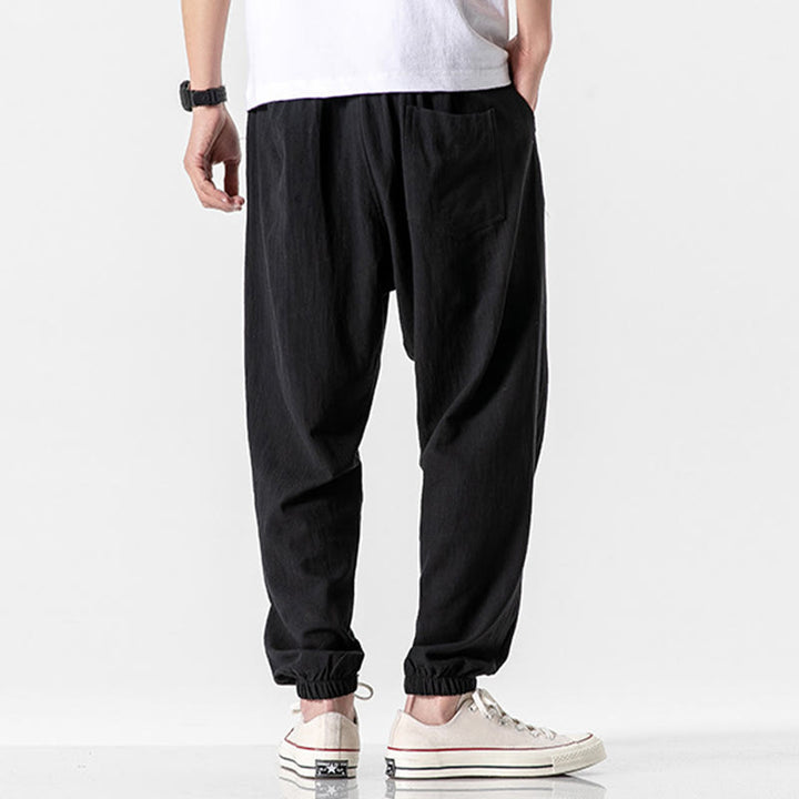 Pantaloni da uomo in cotone con coulisse tinta unita Buddha Stones con tasche - image 12