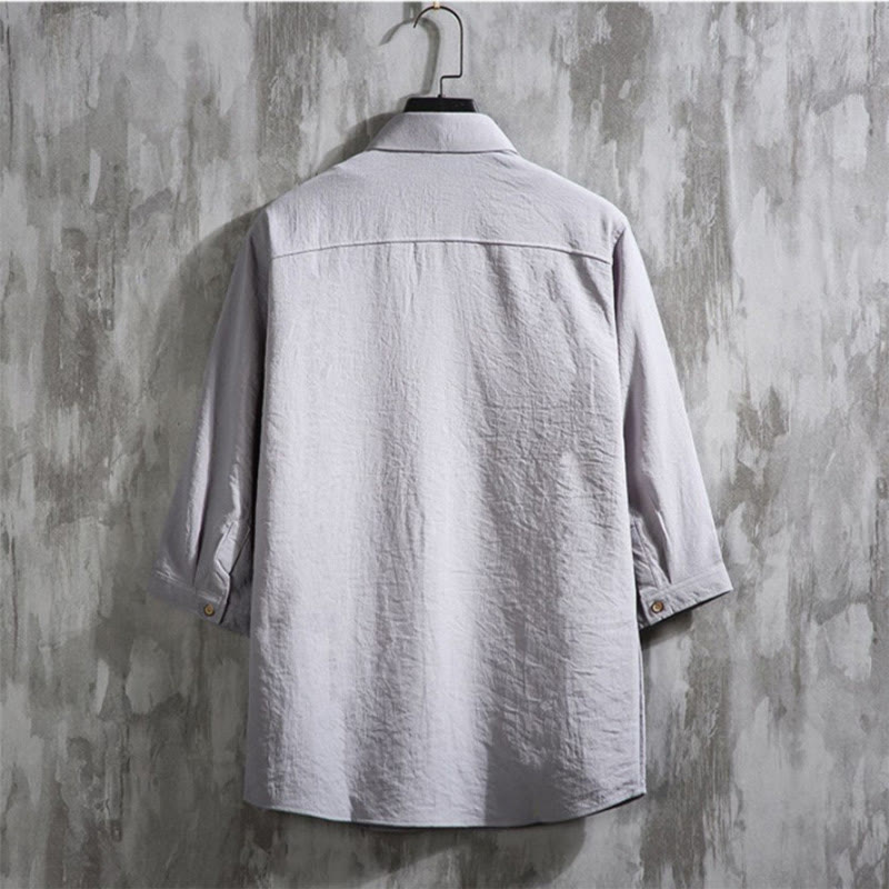 Camicia da uomo con maniche a tre quarti e bottoni frontali casual in tinta unita Buddha Stones - image 14
