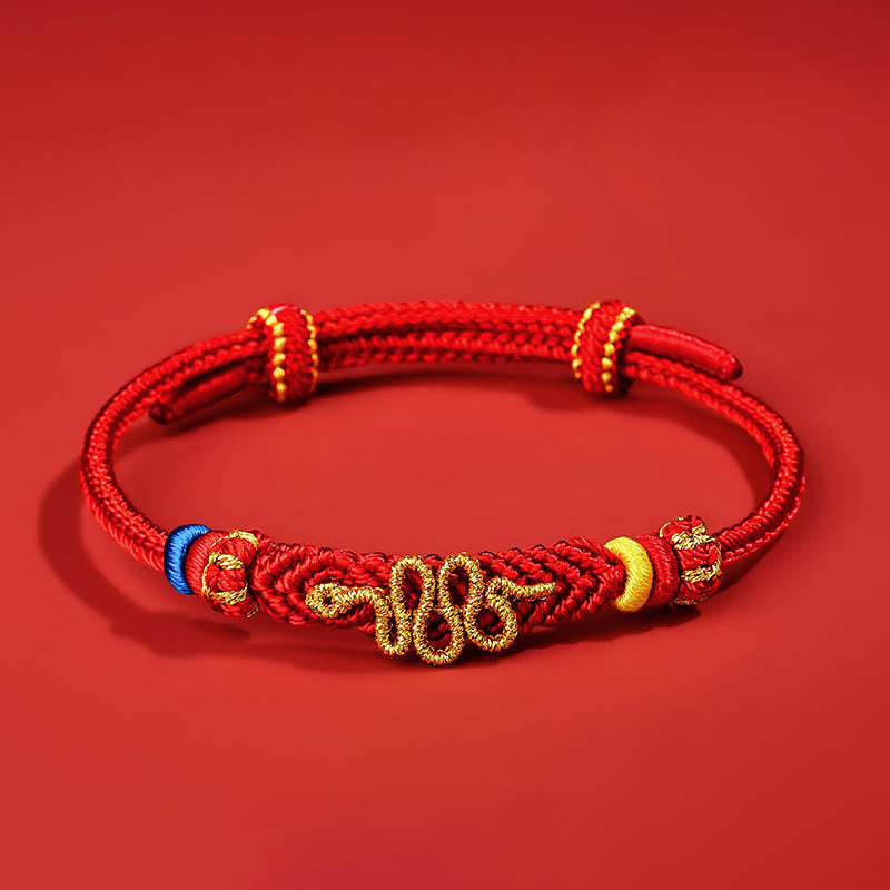 Braccialetto intrecciato con nodo della pace a otto fili con corda rossa Buddha Stones Year of the Snake Protection