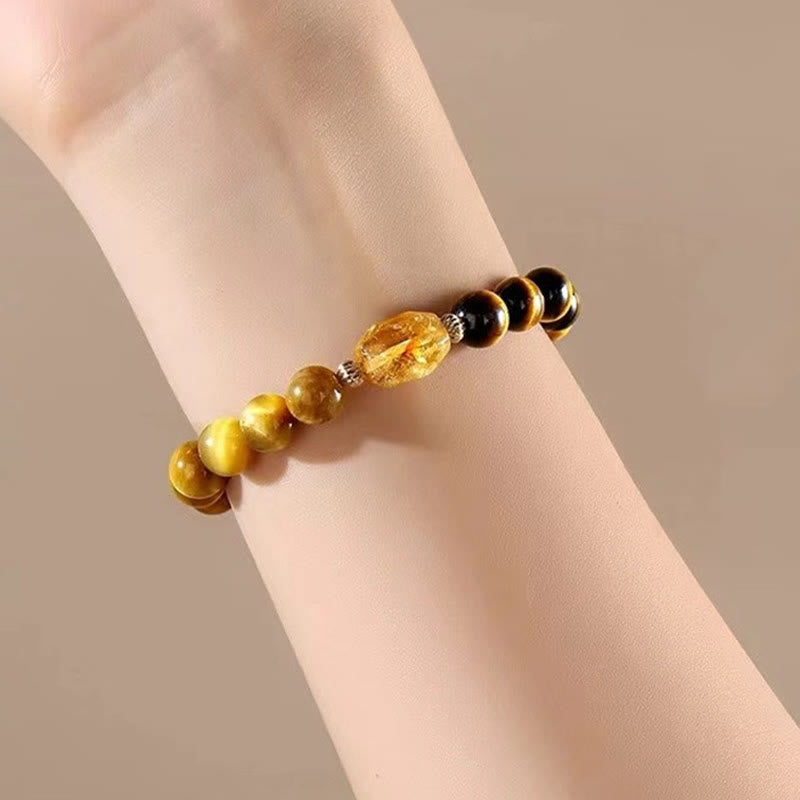 Bracciale Buddha Stones Natural Yellow Black Tiger Eye Citrino Strength