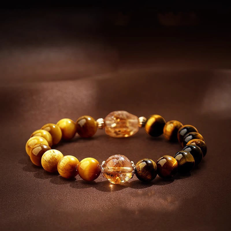 Bracciale Buddha Stones Natural Yellow Black Tiger Eye Citrino Strength