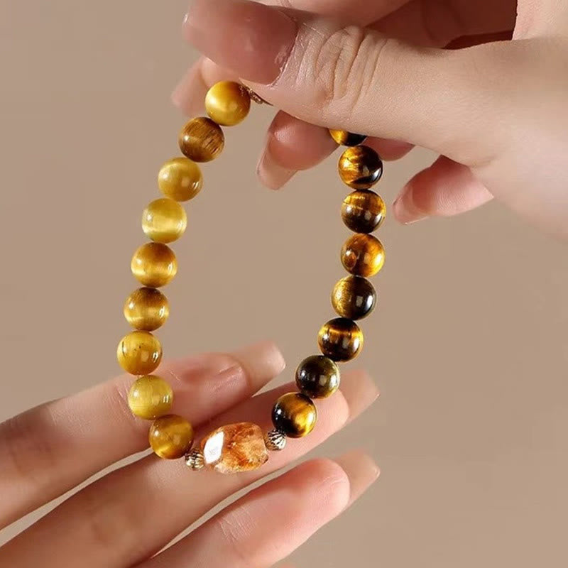 Bracciale Buddha Stones Natural Yellow Black Tiger Eye Citrino Strength