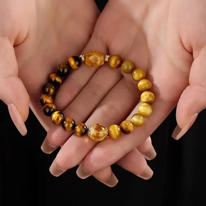 Bracciale Buddha Stones Natural Yellow Black Tiger Eye Citrino Strength