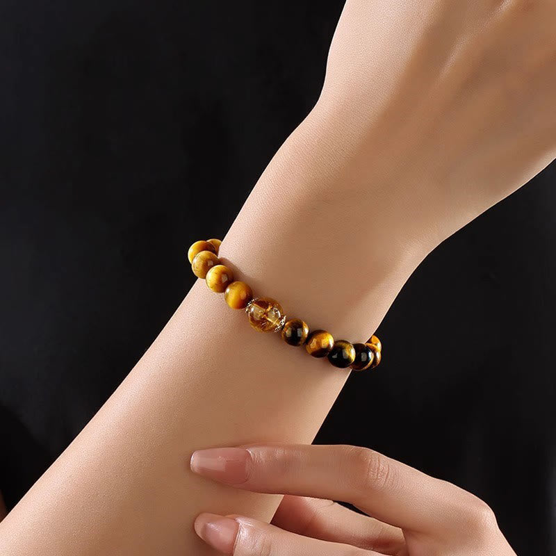Bracciale Buddha Stones Natural Yellow Black Tiger Eye Citrino Strength