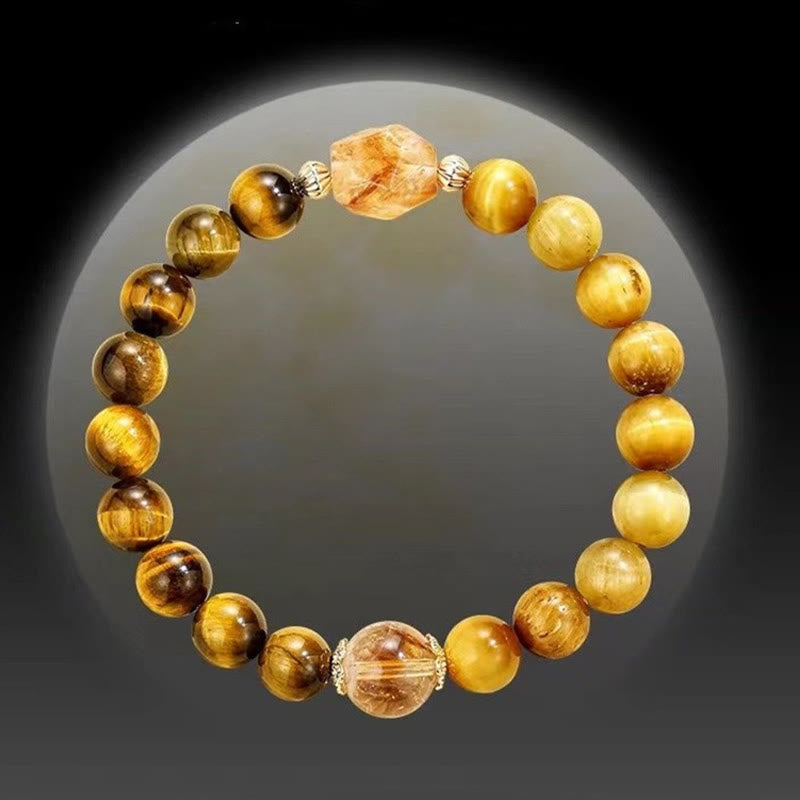 Bracciale Buddha Stones Natural Yellow Black Tiger Eye Citrino Strength