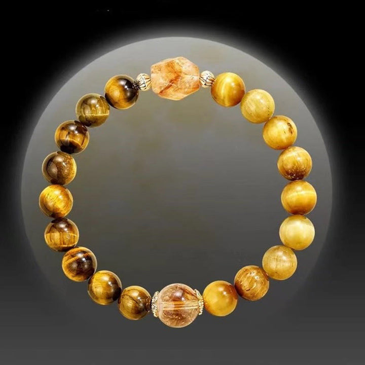 Bracciale Buddha Stones Natural Yellow Black Tiger Eye Citrino Strength