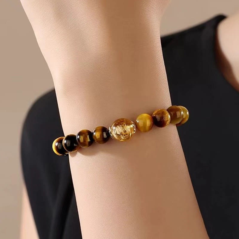 Bracciale Buddha Stones Natural Yellow Black Tiger Eye Citrino Strength