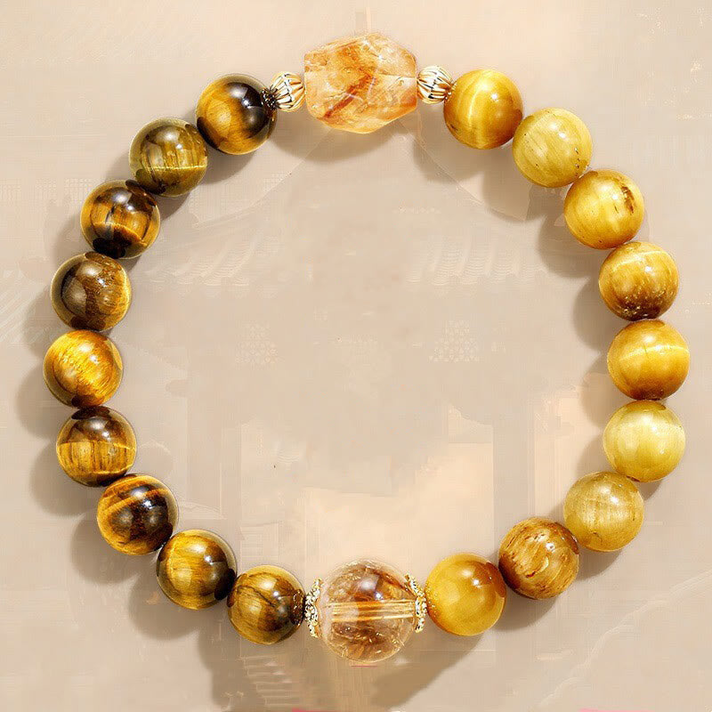 Bracciale Buddha Stones Natural Yellow Black Tiger Eye Citrino Strength