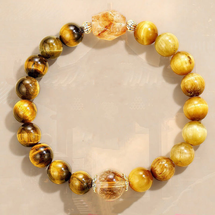 Bracciale Buddha Stones Natural Yellow Black Tiger Eye Citrino Strength