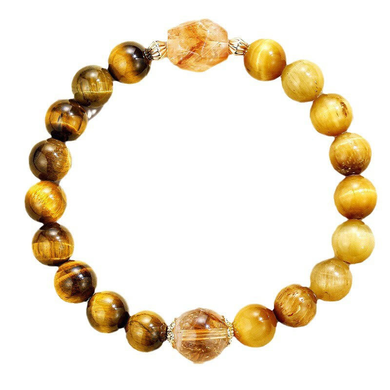 Bracciale Buddha Stones Natural Yellow Black Tiger Eye Citrino Strength