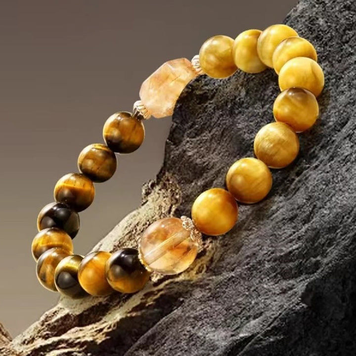 Bracciale Buddha Stones Natural Yellow Black Tiger Eye Citrino Strength