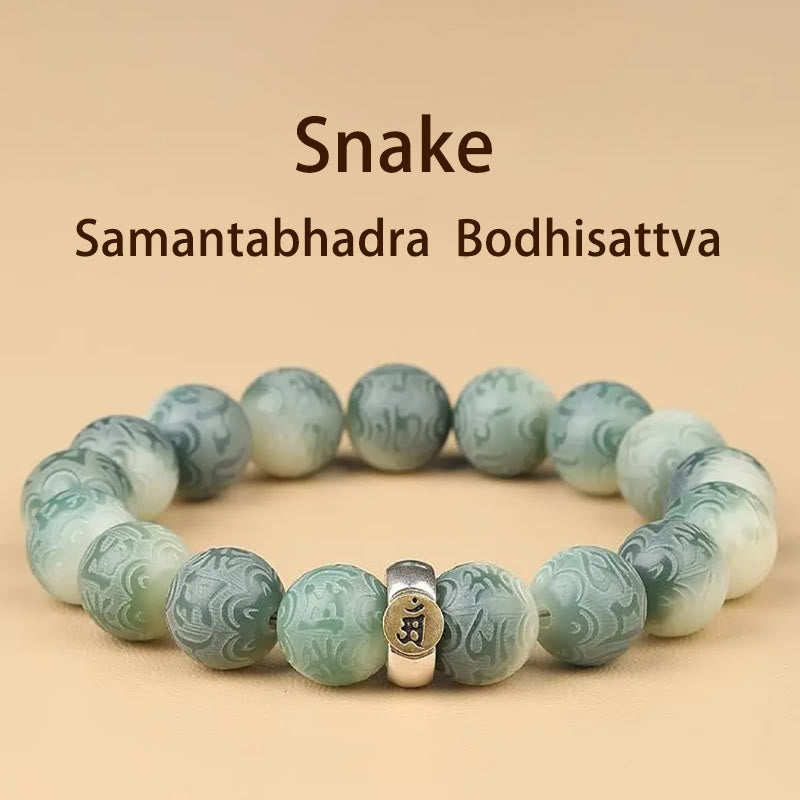 Bracciale della saggezza inciso con Buddha Stones dello zodiaco cinese natale Buddha Bodhi Om Mani Padme Hum - Serpente-Samantabhadra Bodhisattva - 12 mm (circonferenza del polso 14-17 cm) - image 18