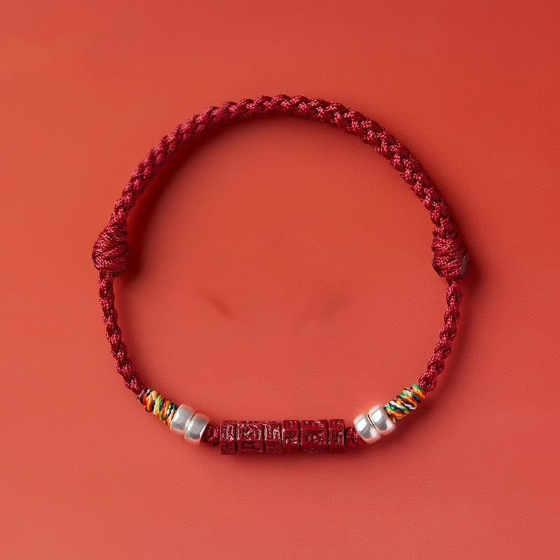 Bracciale Buddha Stones 925 Sterling Silver Om Mani Padme Hum Cinnabar Blessing Bambino Adulto