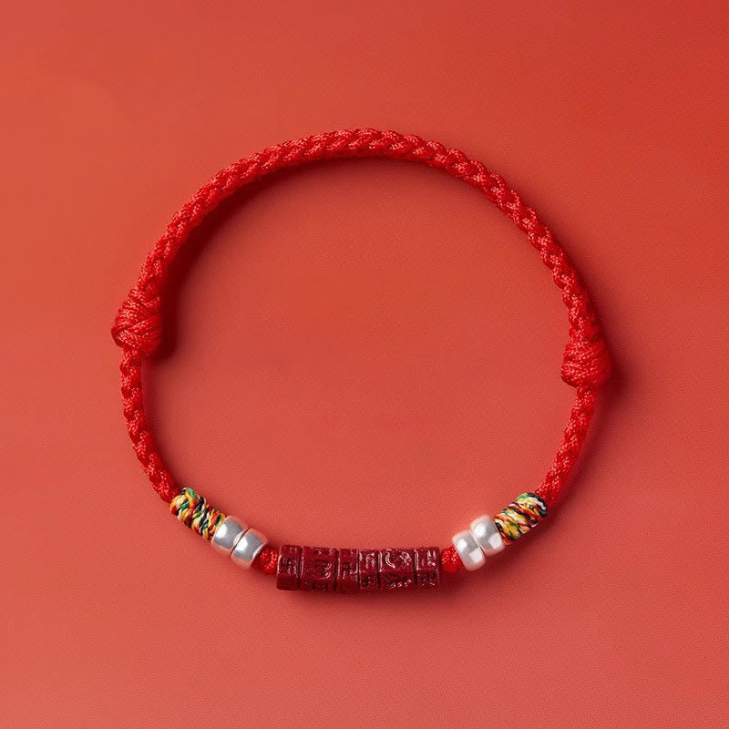 Bracciale Buddha Stones 925 Sterling Silver Om Mani Padme Hum Cinnabar Blessing Bambino Adulto