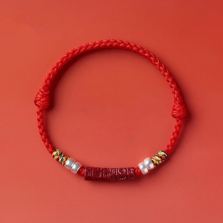 Bracciale Buddha Stones 925 Sterling Silver Om Mani Padme Hum Cinnabar Blessing Bambino Adulto