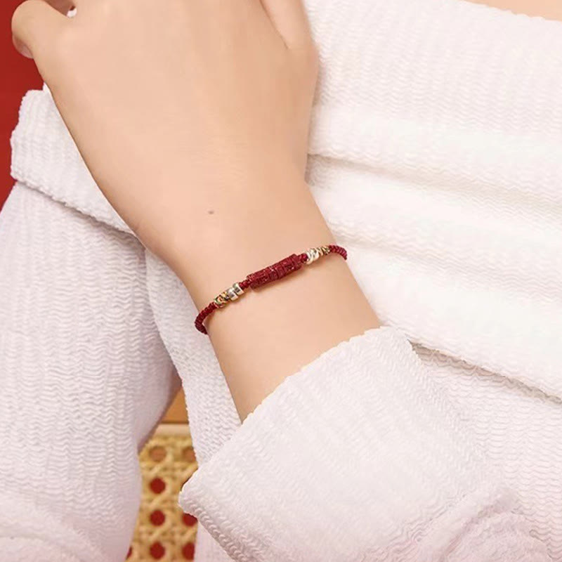 Bracciale Buddha Stones 925 Sterling Silver Om Mani Padme Hum Cinnabar Blessing Bambino Adulto