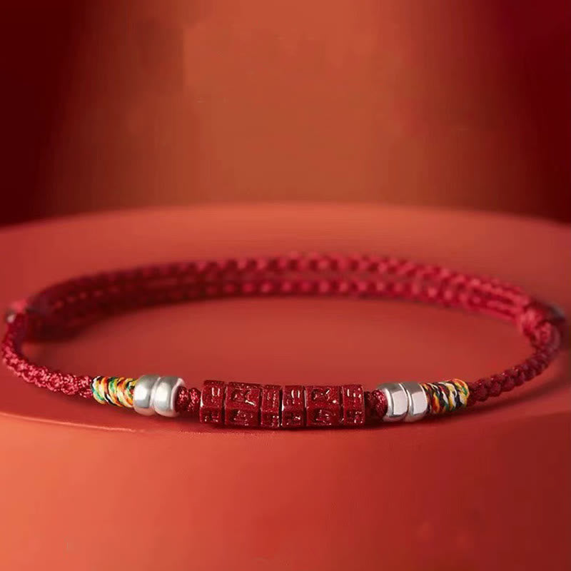 Bracciale Buddha Stones 925 Sterling Silver Om Mani Padme Hum Cinnabar Blessing Bambino Adulto