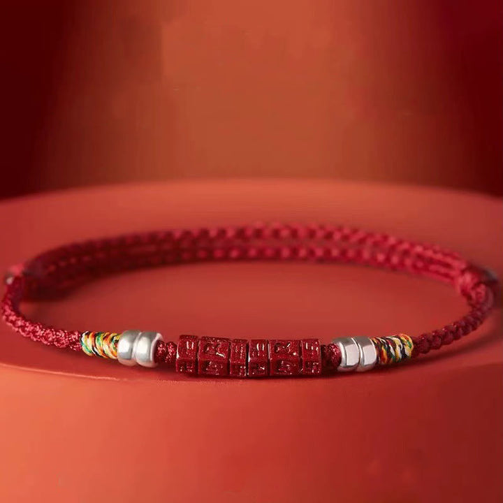 Bracciale Buddha Stones 925 Sterling Silver Om Mani Padme Hum Cinnabar Blessing Bambino Adulto