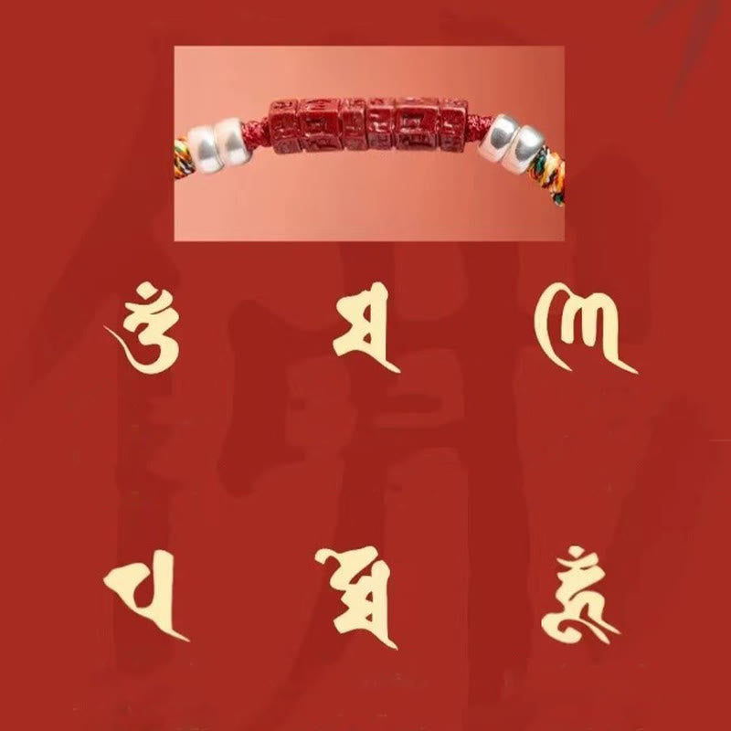 Bracciale Buddha Stones 925 Sterling Silver Om Mani Padme Hum Cinnabar Blessing Bambino Adulto