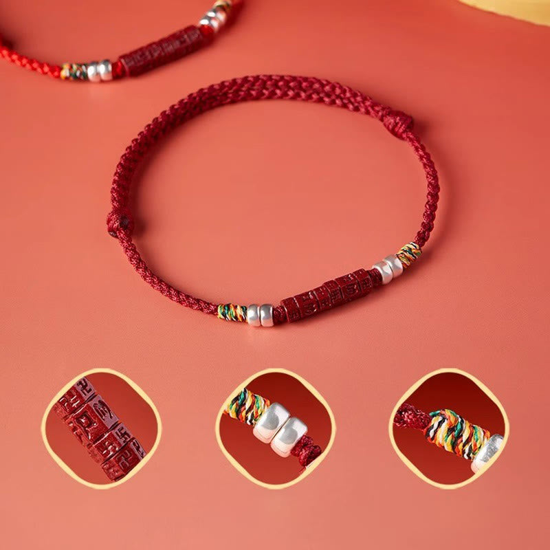 Bracciale Buddha Stones 925 Sterling Silver Om Mani Padme Hum Cinnabar Blessing Bambino Adulto