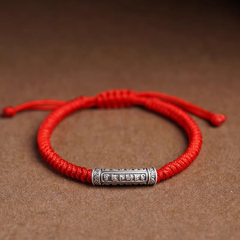 Braccialetto in corda portafortuna Om Mani Padme Hum in argento Sterling 999 fatto a mano con Buddha Stones - Rosso (circonferenza del polso 14-20 cm) - Om Mani Padme Hum - image 18
