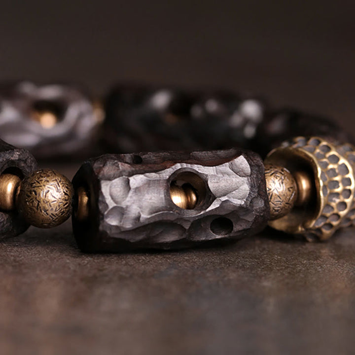 Bracciale Buddha Stones Ebano Legno Rame Ottone Calma