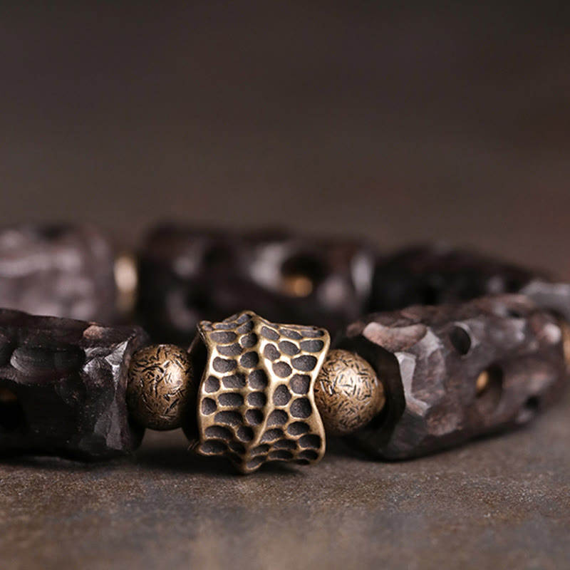 Bracciale Buddha Stones Ebano Legno Rame Ottone Calma