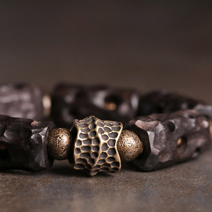 Bracciale Buddha Stones Ebano Legno Rame Ottone Calma