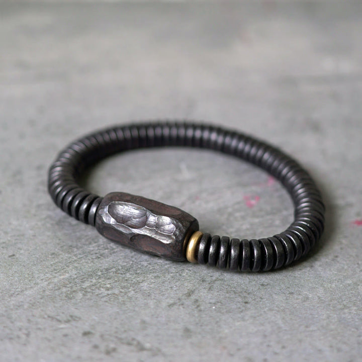 Bracciale Buddha Stones in legno di ebano, rame e ottone con fori per l'equilibrio - image 11