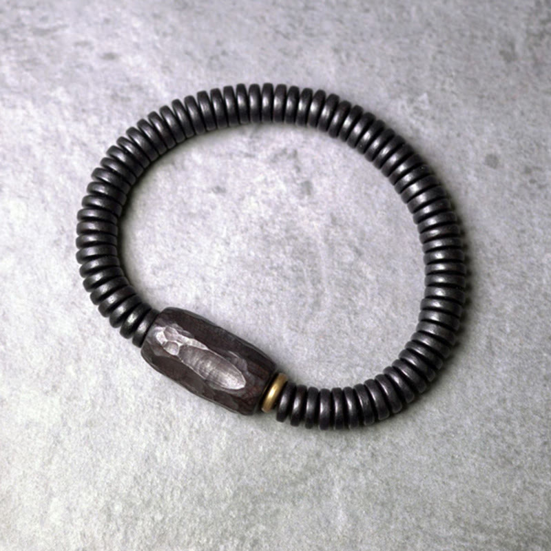 Bracciale Buddha Stones in legno di ebano, rame e ottone con fori per l'equilibrio - image 15