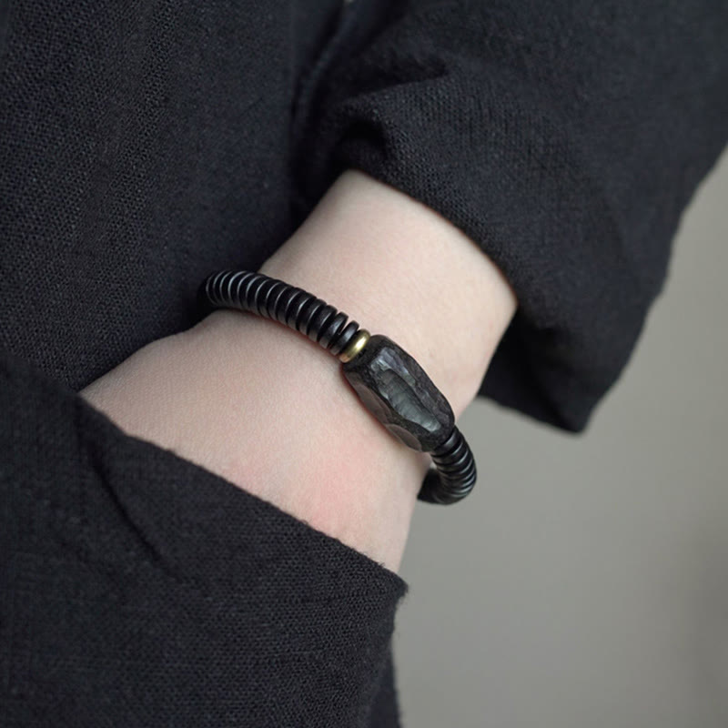 Bracciale Buddha Stones in legno di ebano, rame e ottone con fori per l'equilibrio - image 13