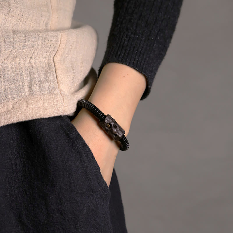 Bracciale Buddha Stones in legno di ebano, rame e ottone con fori per l'equilibrio - image 8