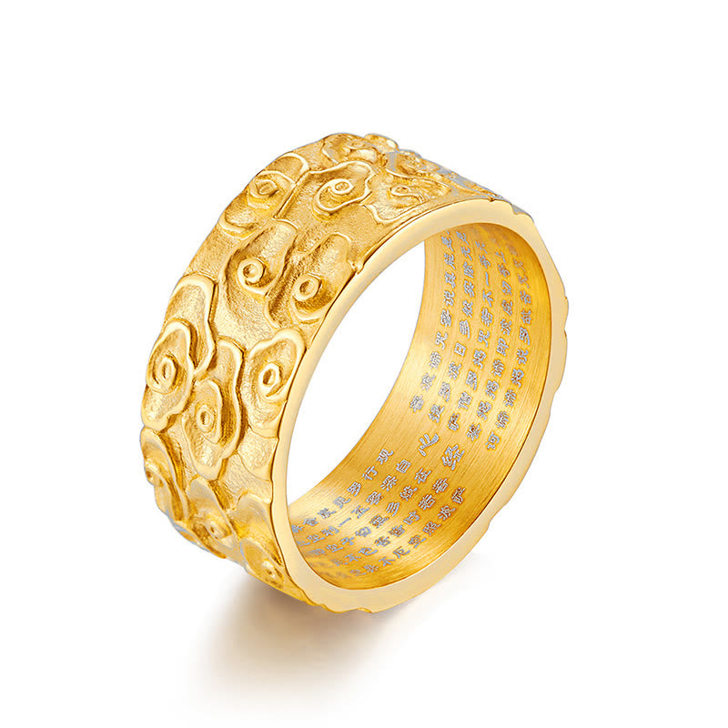 Anello in acciaio al titanio con motivo Sutra del cuore inciso, motivo nuvole di buon auspicio , Buddha Stones, calma