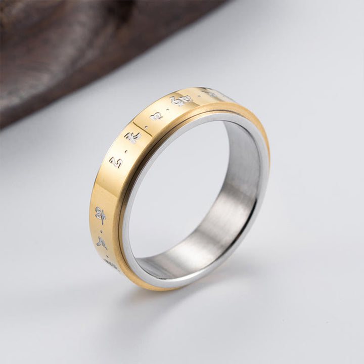 Anello girevole in acciaio al titanio con mantra tibetano Buddha Stones